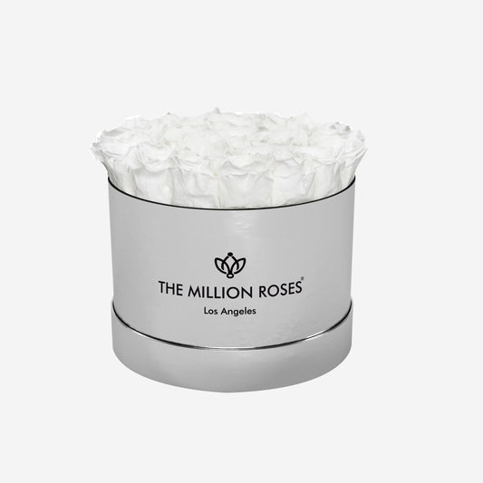 Classic Mirror Silver Box | White Roses - The Million Roses