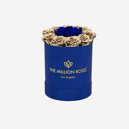 Basic Royal Blue Suede Box | Gold & Royal Blue Mini Roses - The Million Roses