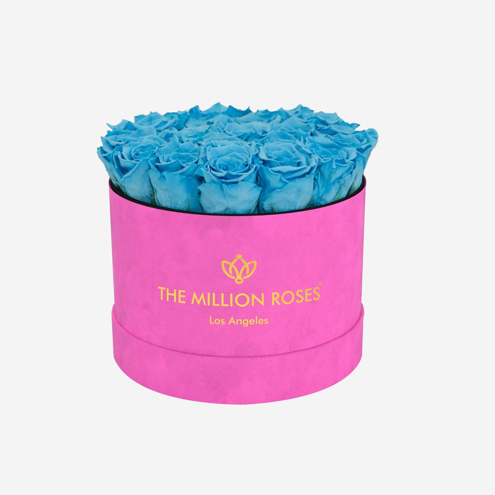 Classic Hot Pink Suede Box | Light Blue Roses - The Million Roses