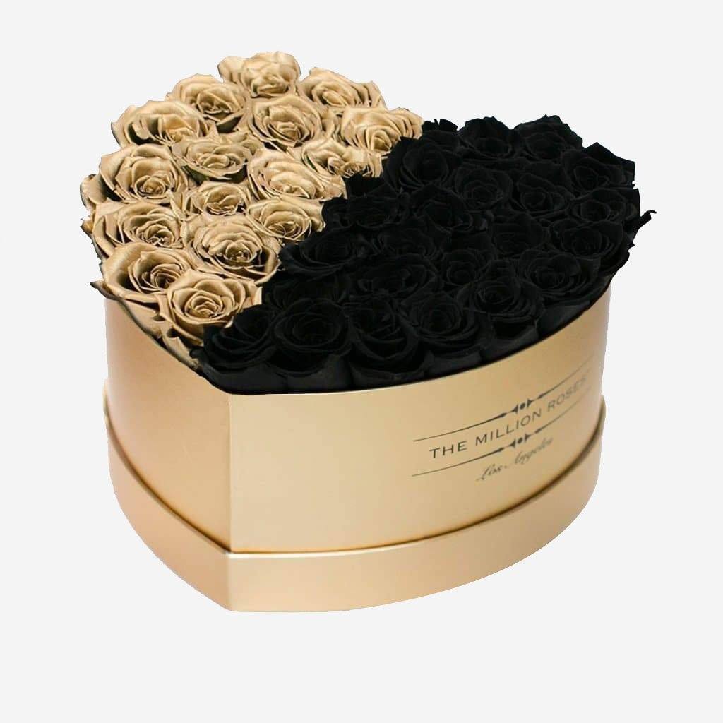 Heart Gold Box | Gold & Black Roses | Half & Half - The Million Roses