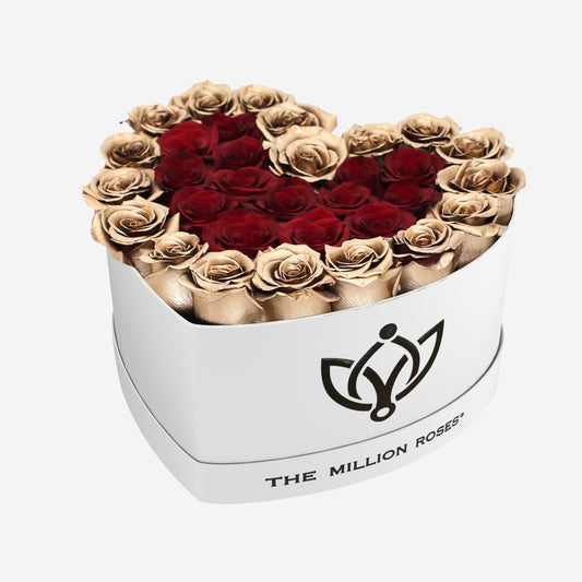 Heart White Box | 24K Gold & Red Roses - The Million Roses