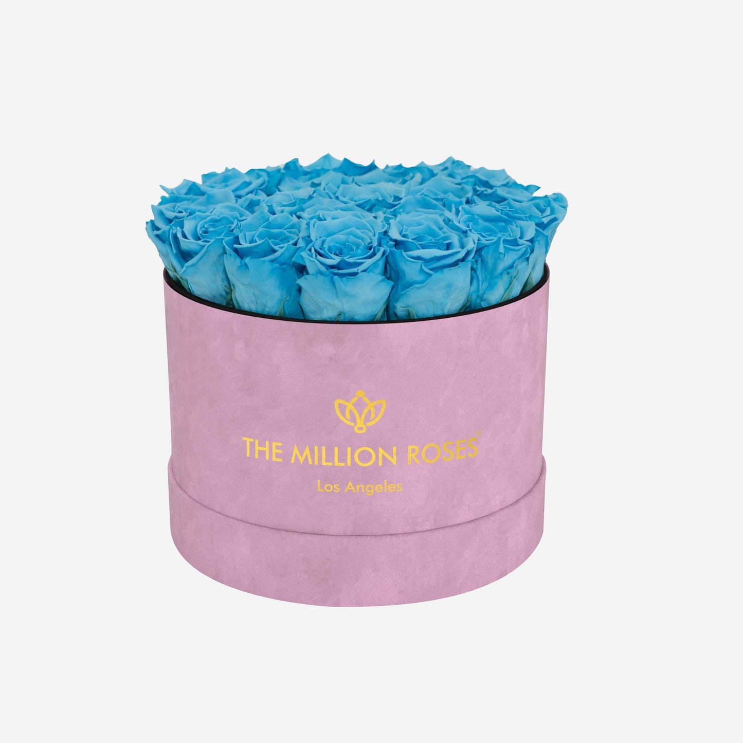 Classic Light Pink Suede Box | Light Blue Roses - The Million Roses