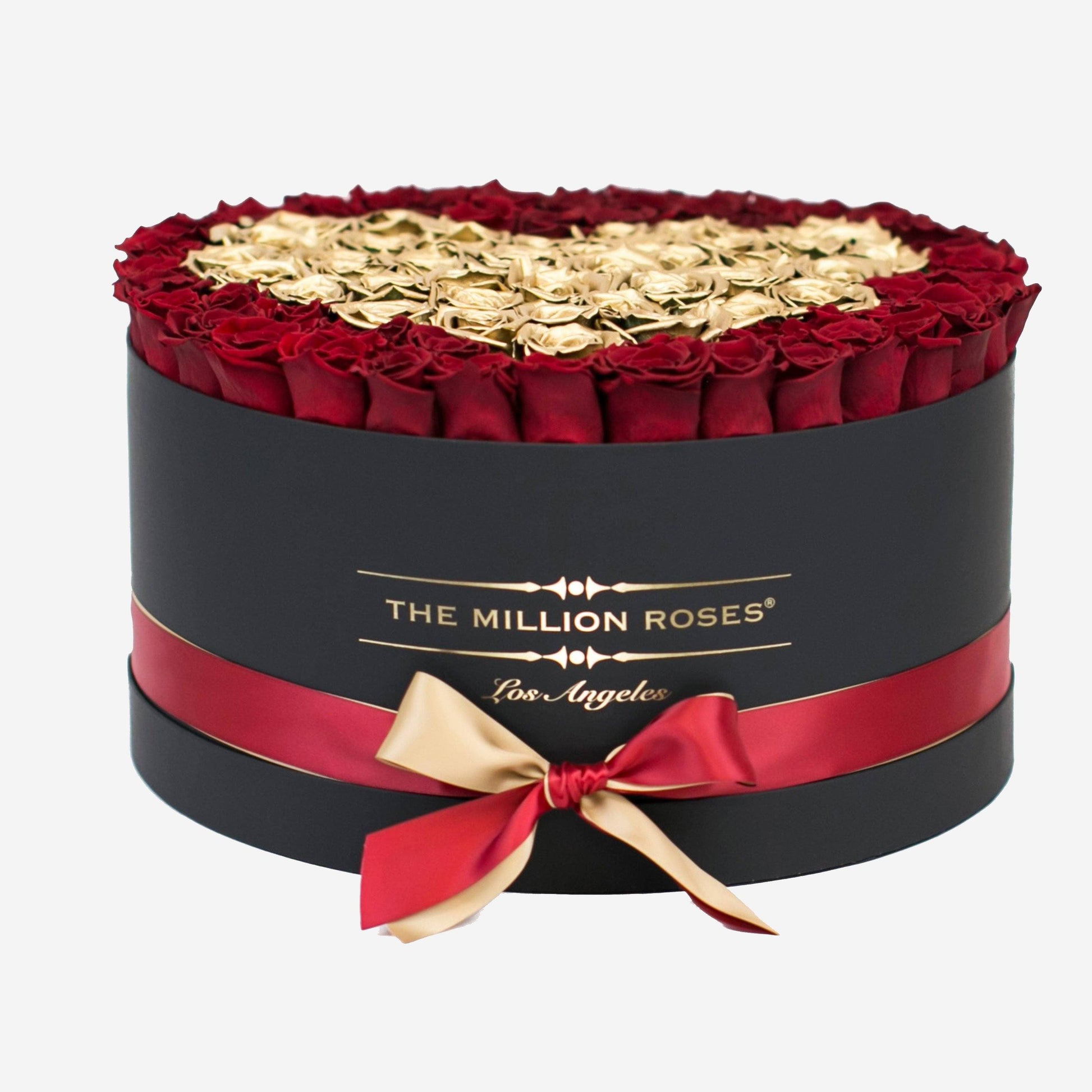 Deluxe Black Box | Red & Gold Roses | Heart - The Million Roses