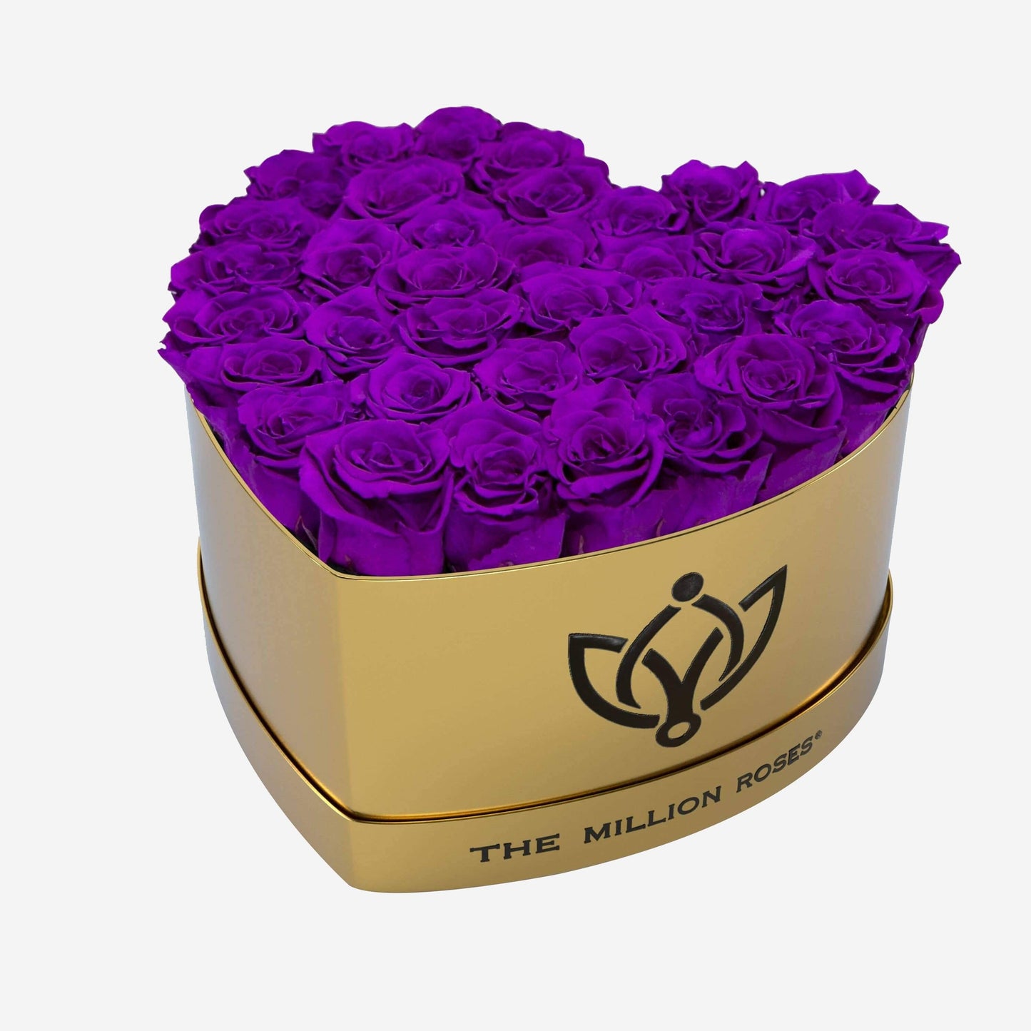 Heart Mirror Gold Box | Bright Purple Roses - The Million Roses