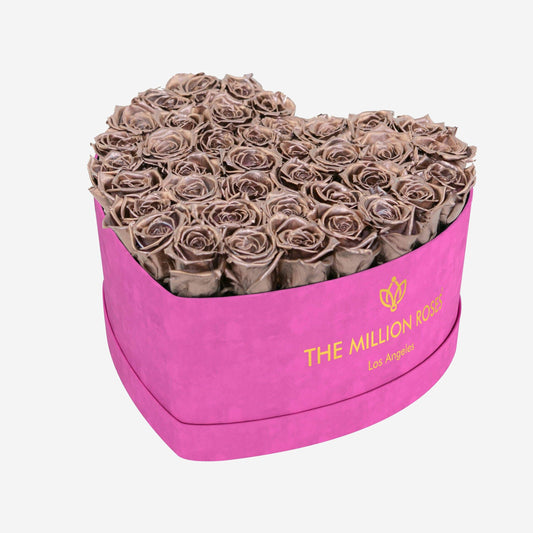Heart Hot Pink Suede Box | Rose Gold Roses - The Million Roses