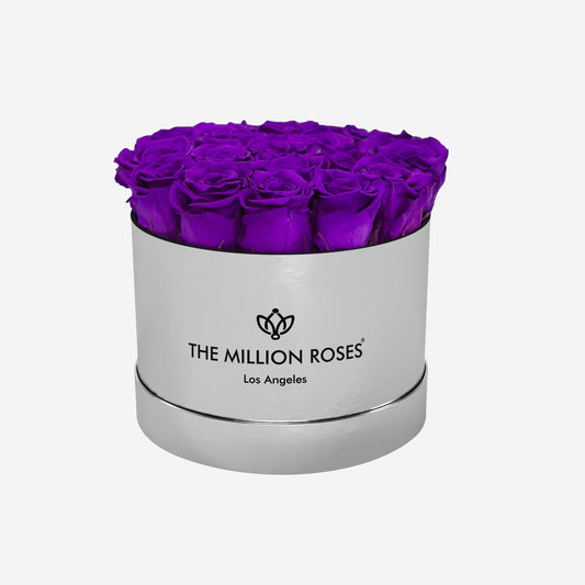 Classic Mirror Silver Box | Bright Purple Roses - The Million Roses