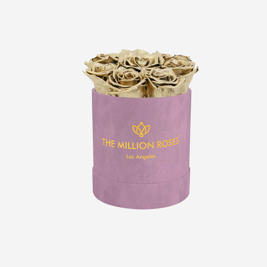 Basic Light Pink Suede Box | Gold Roses - The Million Roses