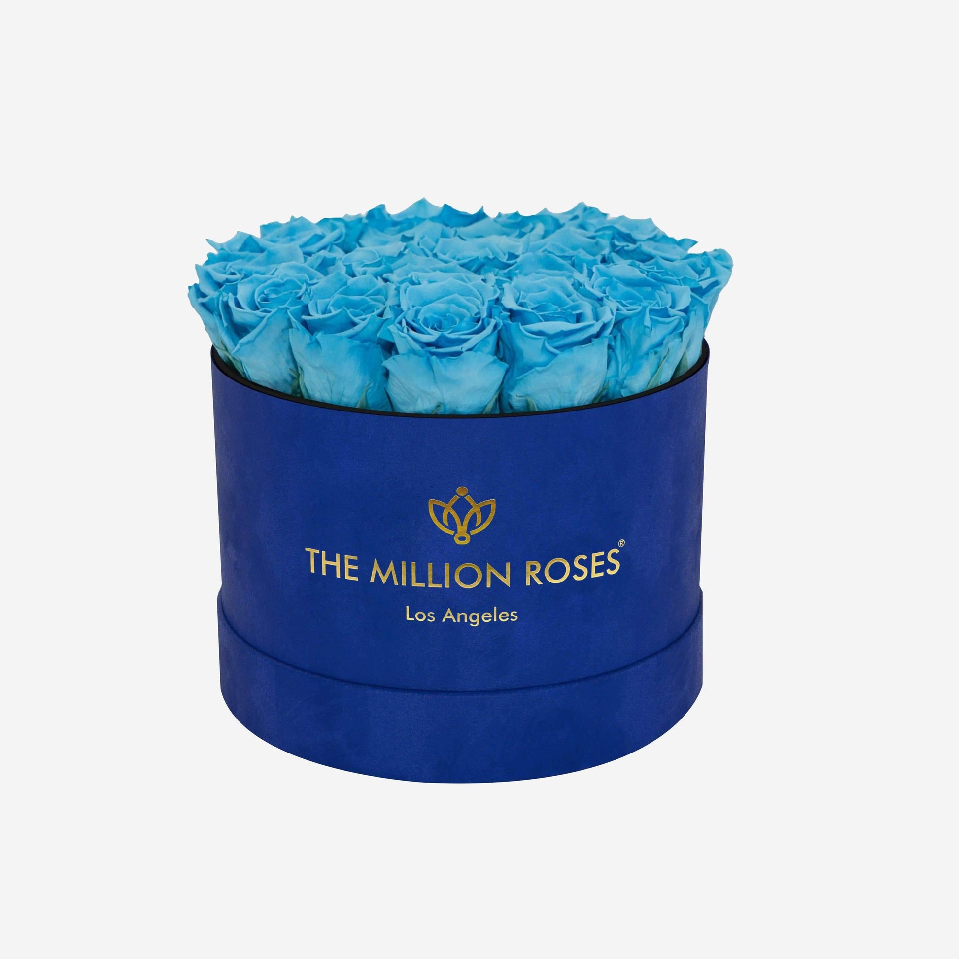 Classic Royal Blue Suede Box | Light Blue Roses - The Million Roses