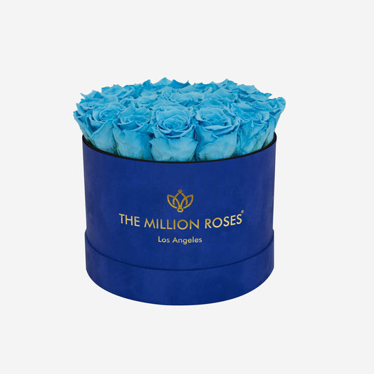 Classic Royal Blue Suede Box | Light Blue Roses - The Million Roses