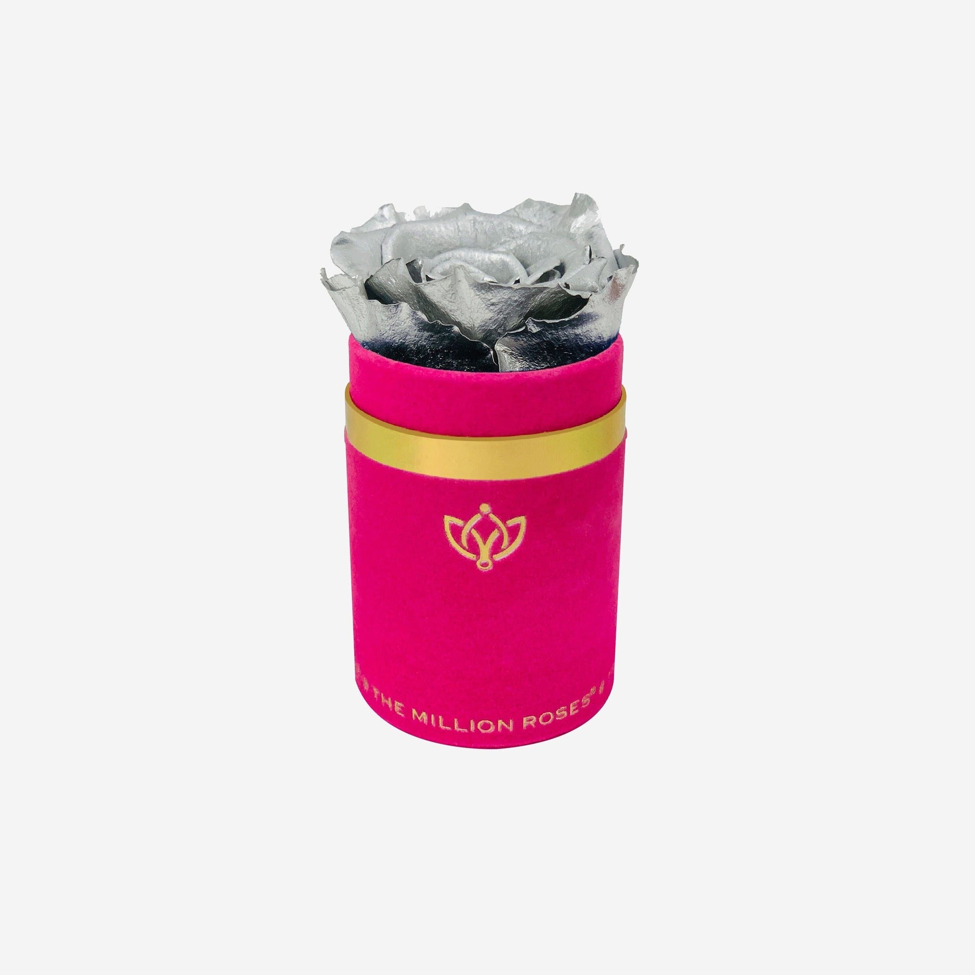 Single Hot Pink Suede Box | Silver Rose - The Million Roses