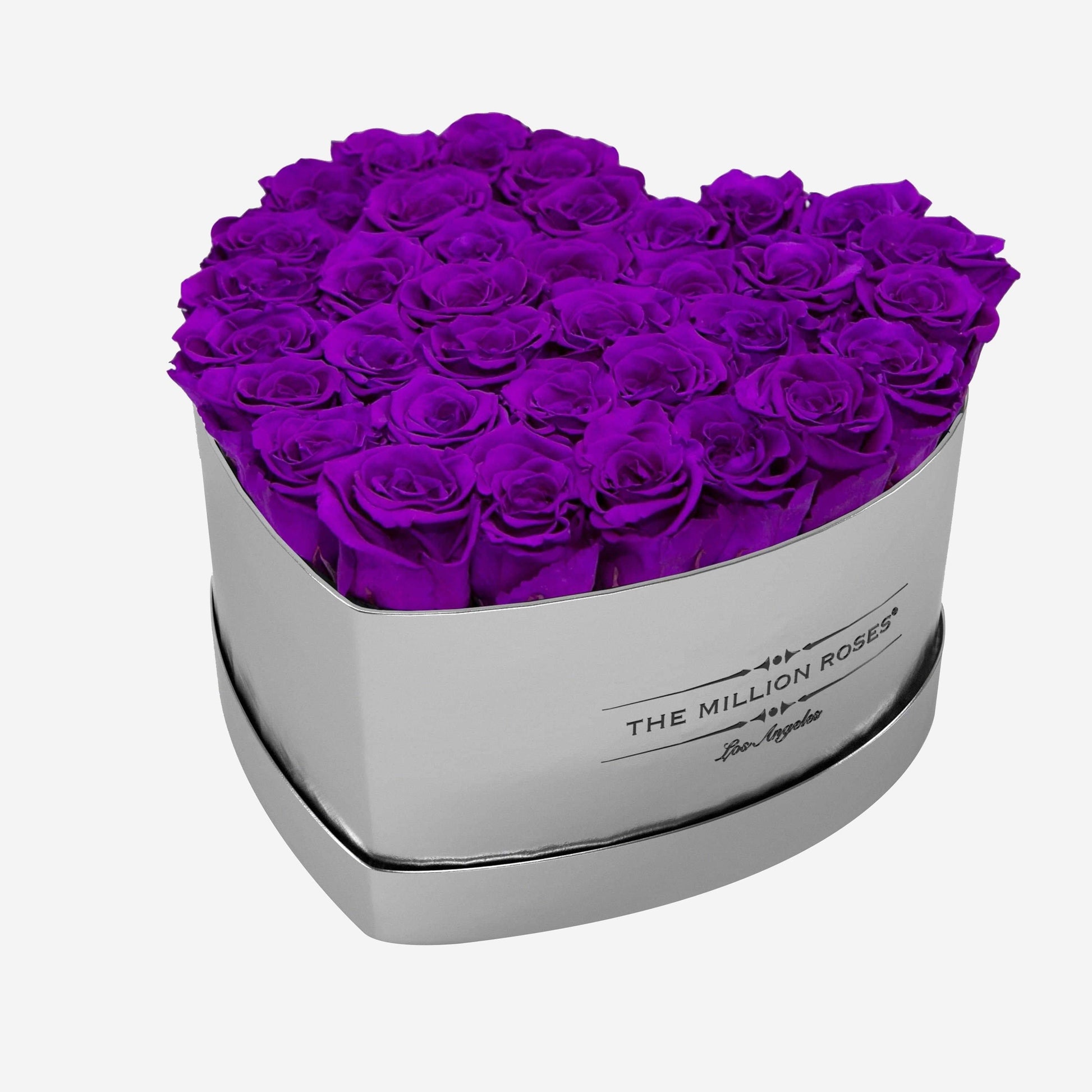 Heart Mirror Silver Box | Bright Purple Roses - The Million Roses