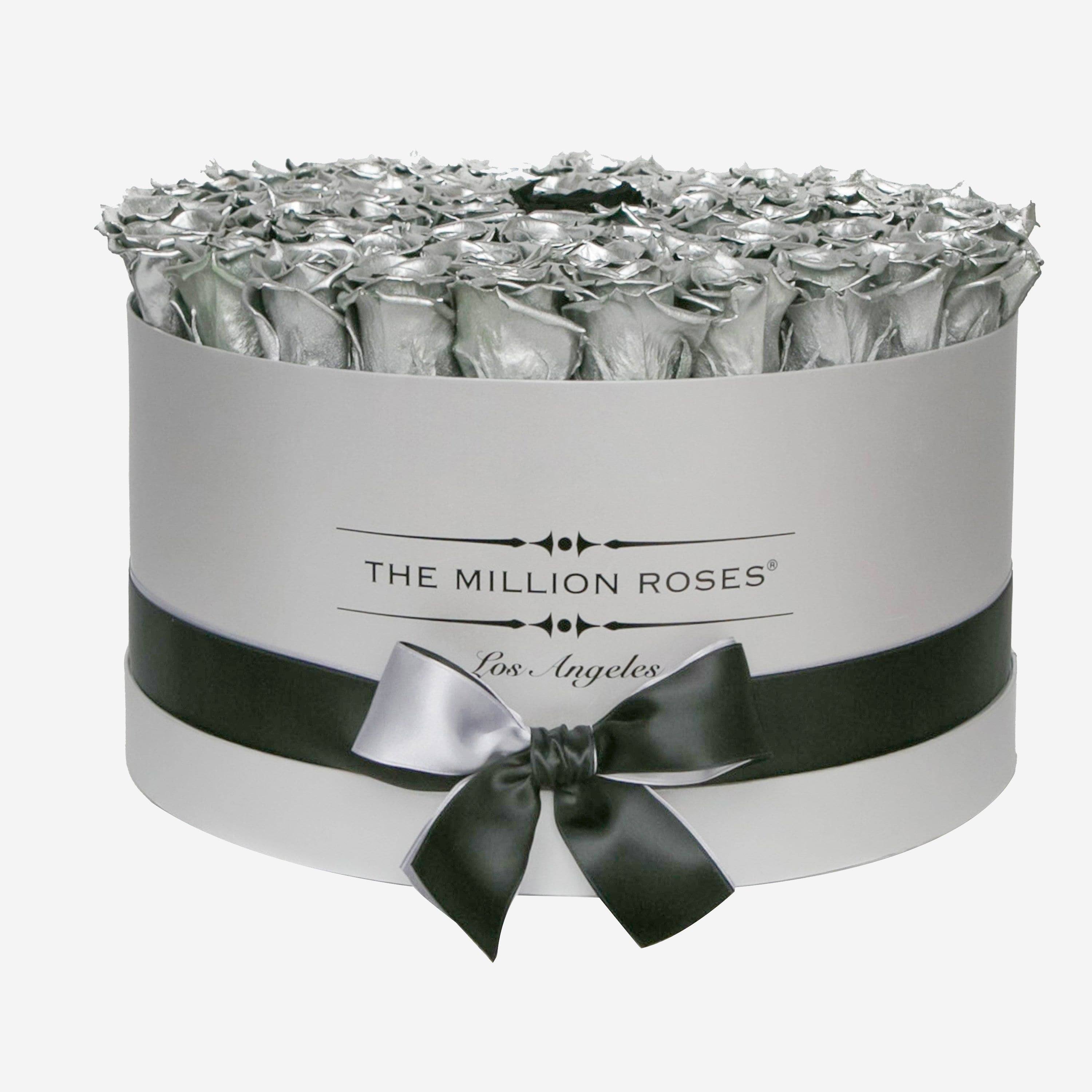 Deluxe White Box | Silver & Black Roses - The Million Roses