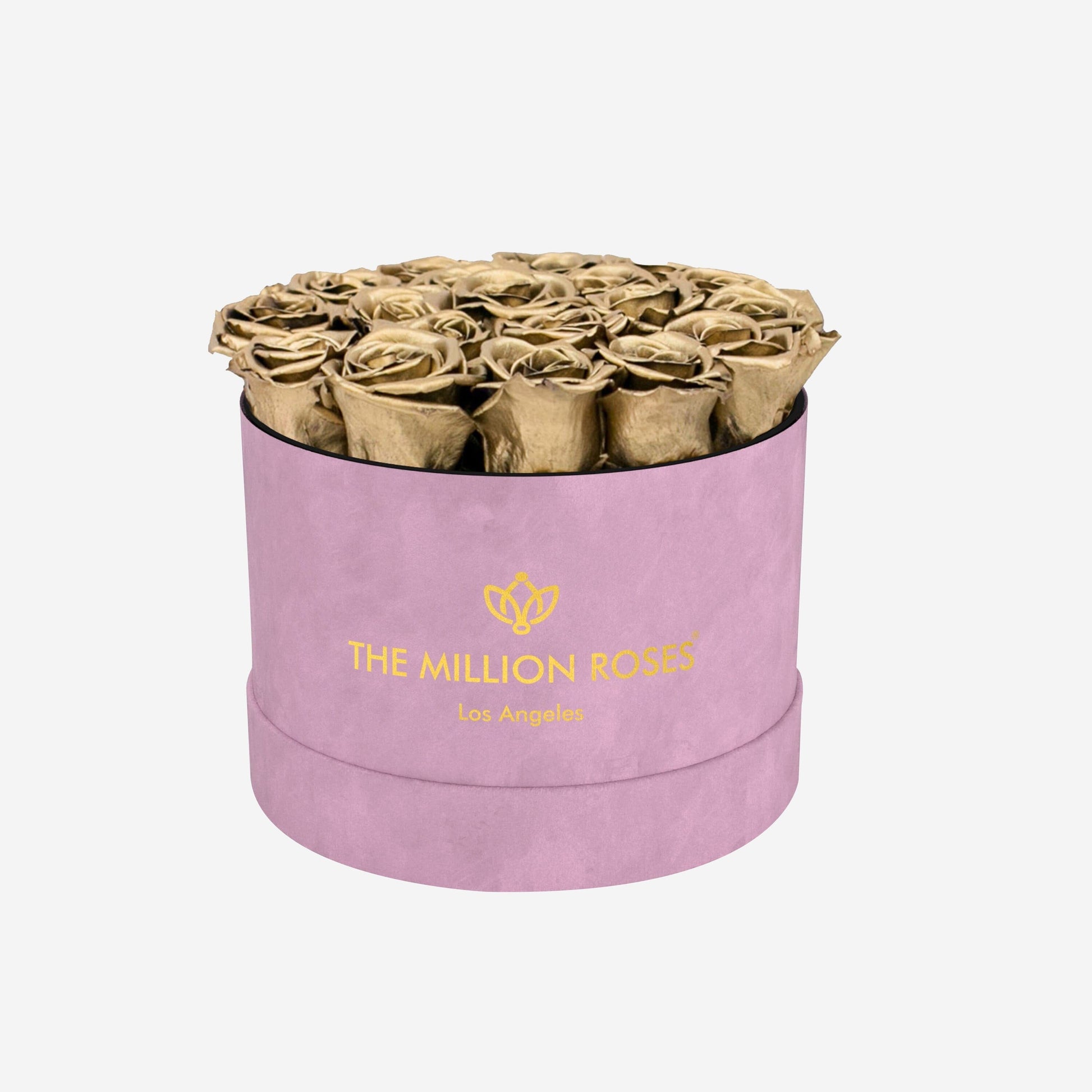 Classic Light Pink Suede Box | Gold Roses - The Million Roses