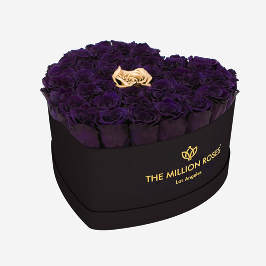 Heart Black Box | Dark Purple & Gold Roses - The Million Roses