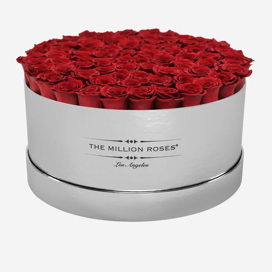 Deluxe Mirror Silver Box | Red Roses - The Million Roses
