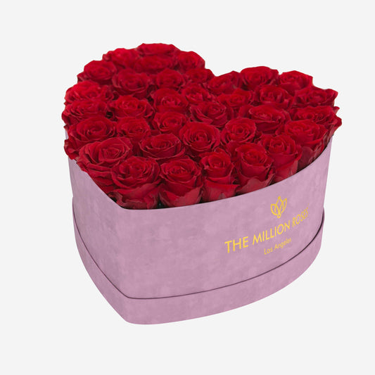 Heart Light Pink Suede Box | Red Roses - The Million Roses