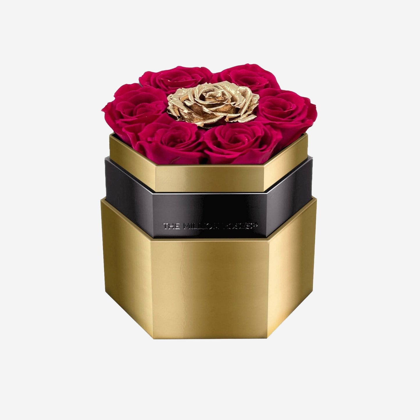 One in a Million™ Caja Espejo Hexagonal Dorado | Rosas Magenta & Rosas Doradas