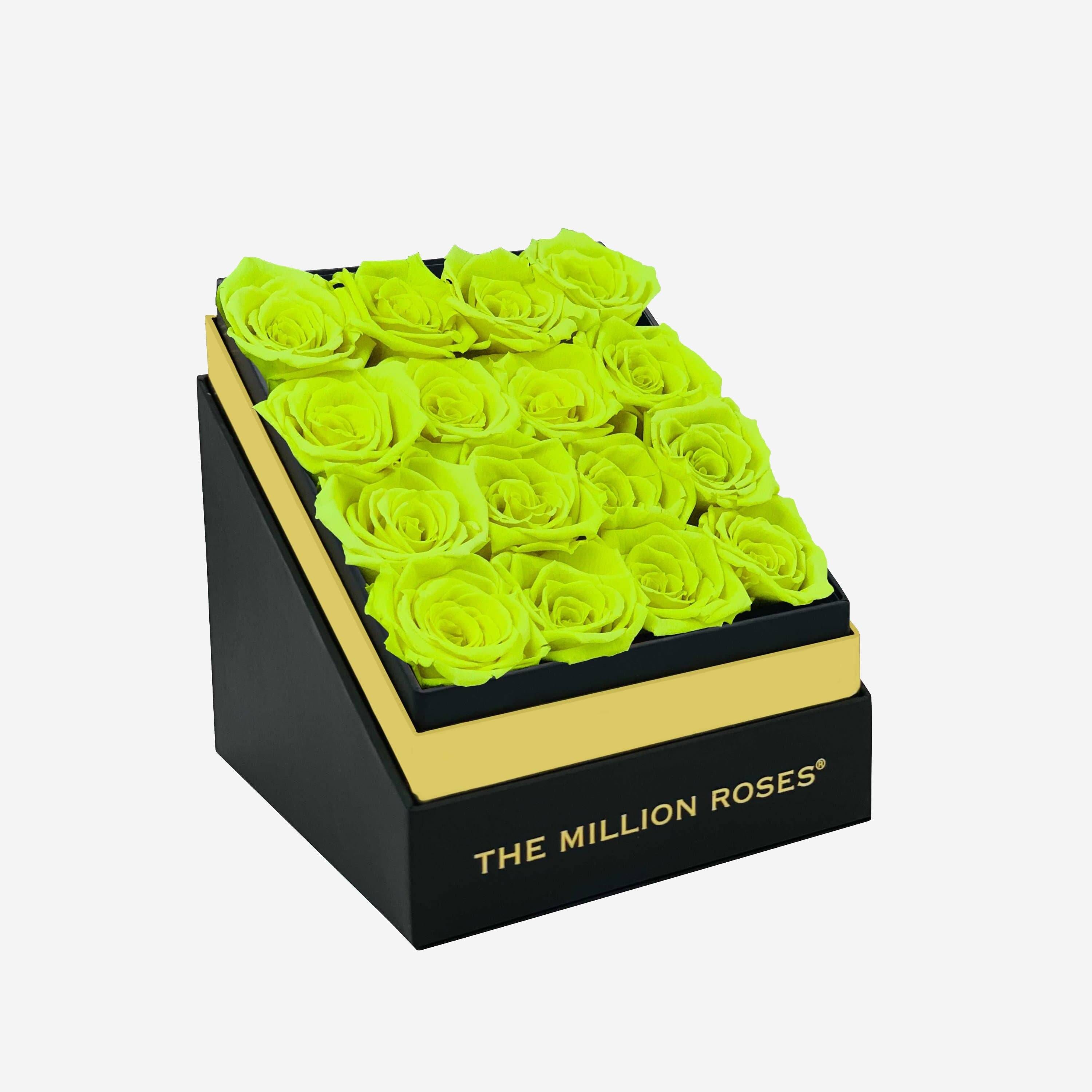 Square Black Box | Neon Green Roses - The Million Roses