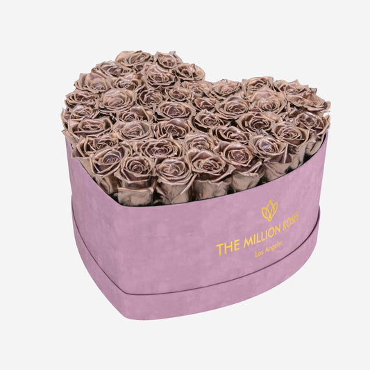Heart Light Pink Suede Box | Rose Gold Roses - The Million Roses