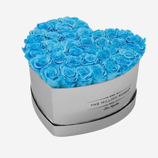 Heart Mirror Silver Box | Light Blue Roses - The Million Roses