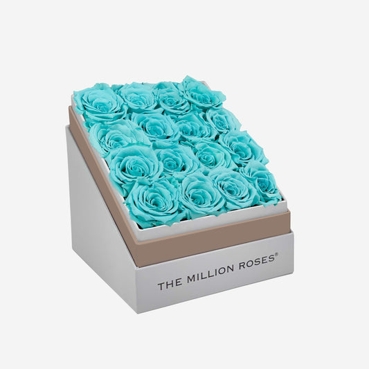 Square White Box | Turquoise Blue Roses - The Million Roses