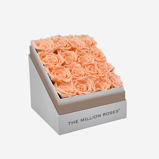 Square White Box | Peach Roses - The Million Roses
