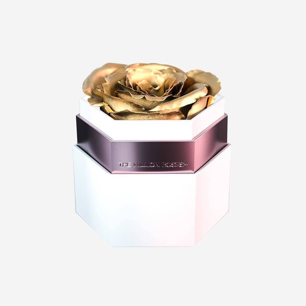 One in a Million™ White Hexagon Box | Gold Rose - The Million Roses