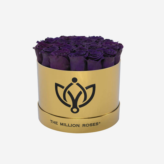 Classic Gold Box | Flower Logo | Dark Purple Roses - The Million Roses