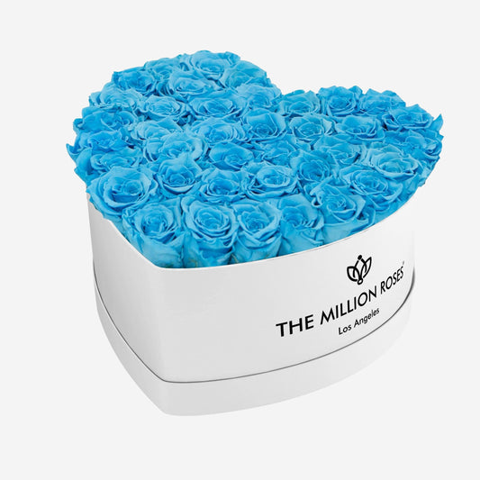 Heart White Box | Light Blue Roses - The Million Roses