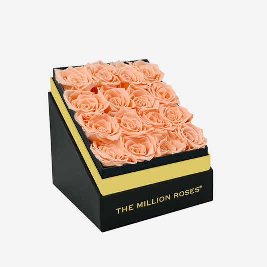 Square Black Box | Peach Roses - The Million Roses