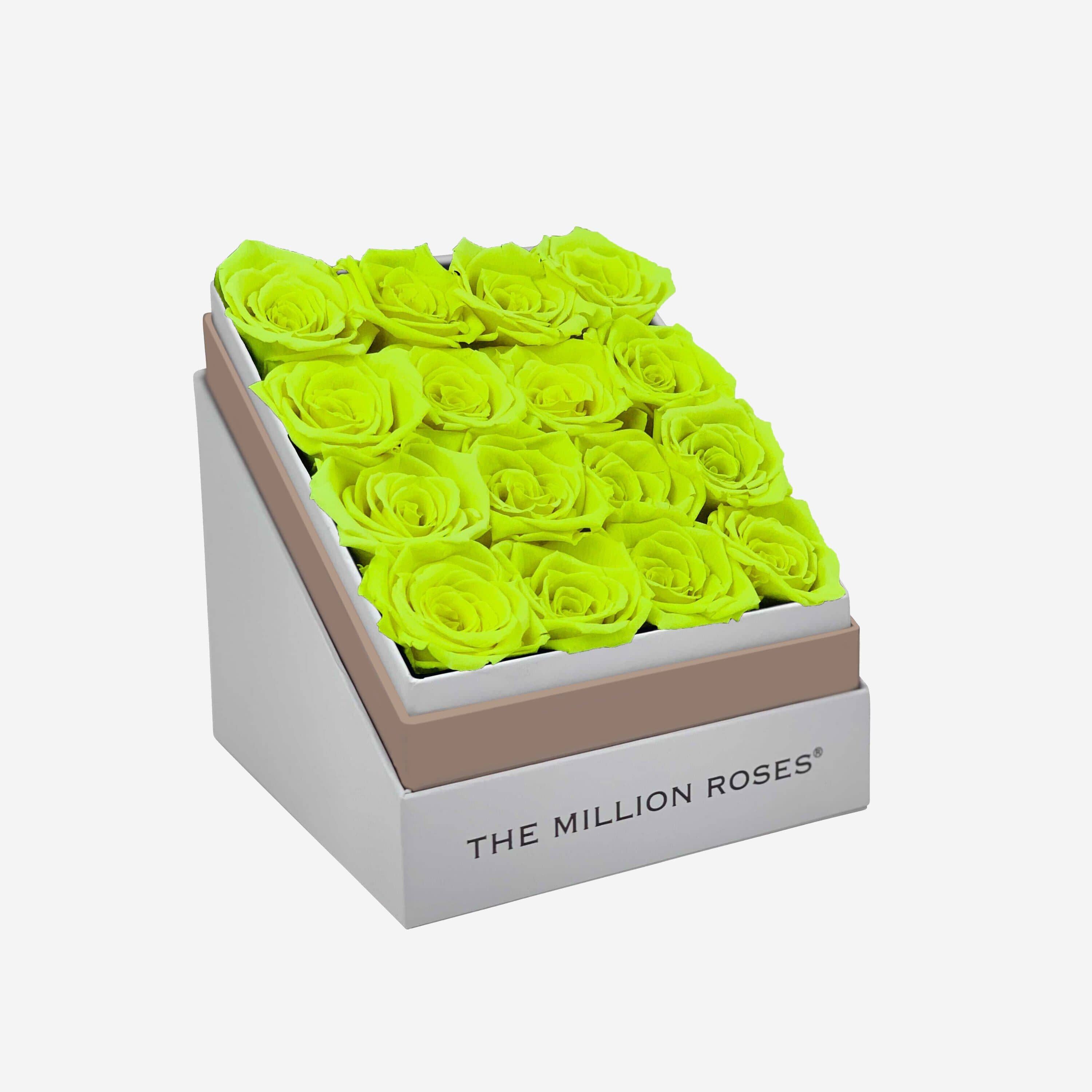 Square White Box | Neon Green Roses - The Million Roses