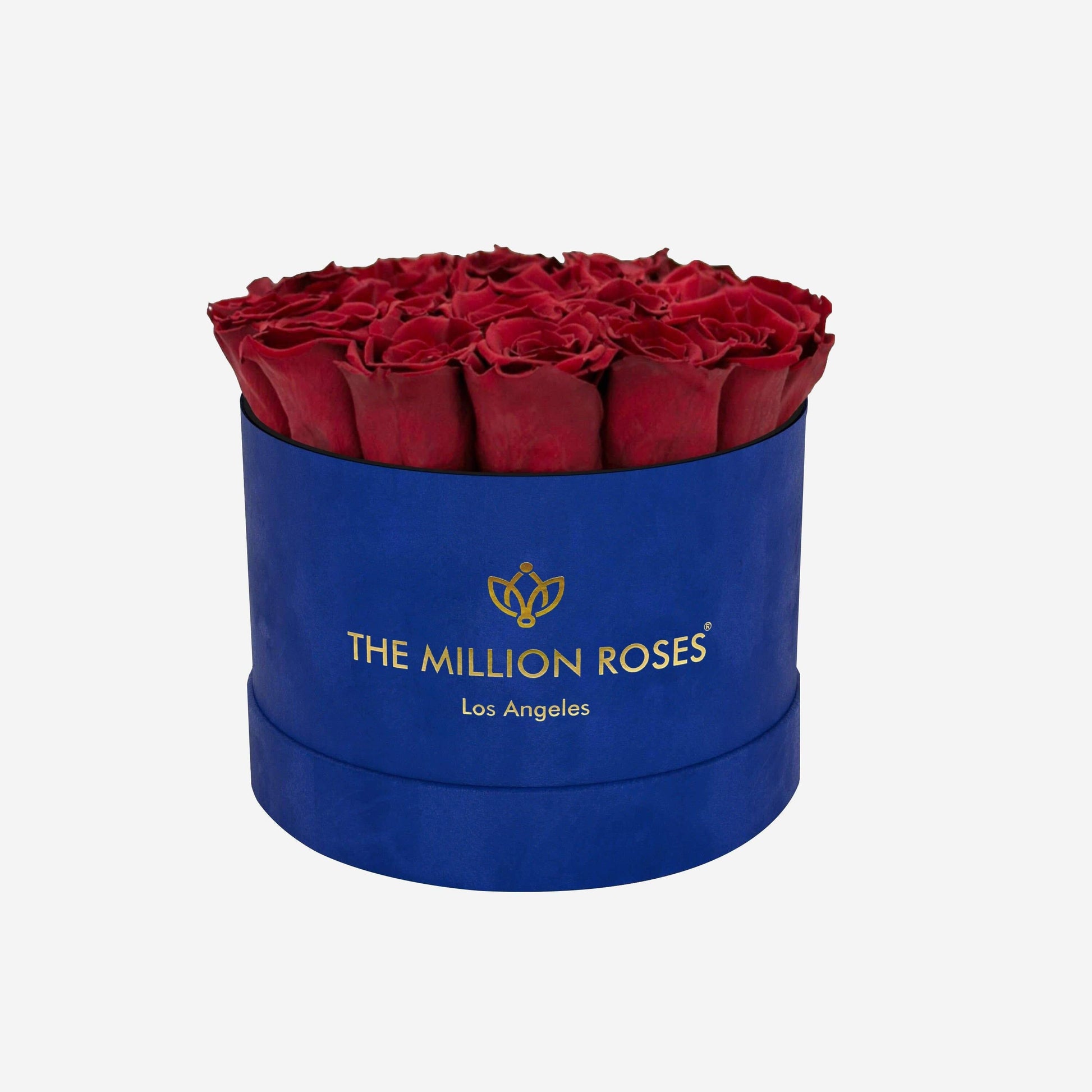 Classic Royal Blue Suede Box | Red Roses - The Million Roses