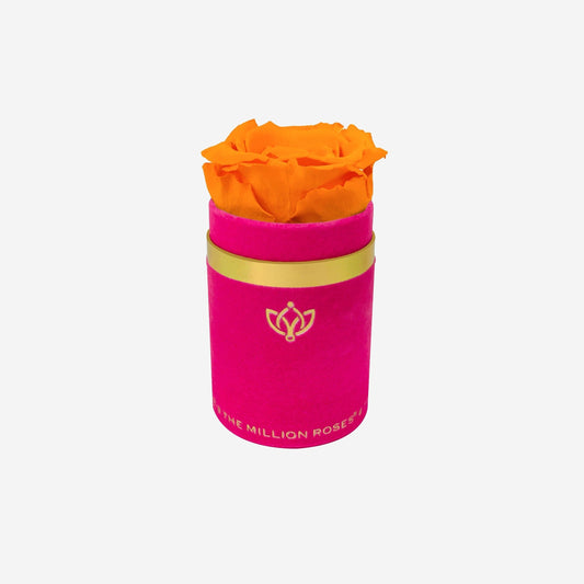 Single Hot Pink Suede Box | Orange Rose - The Million Roses