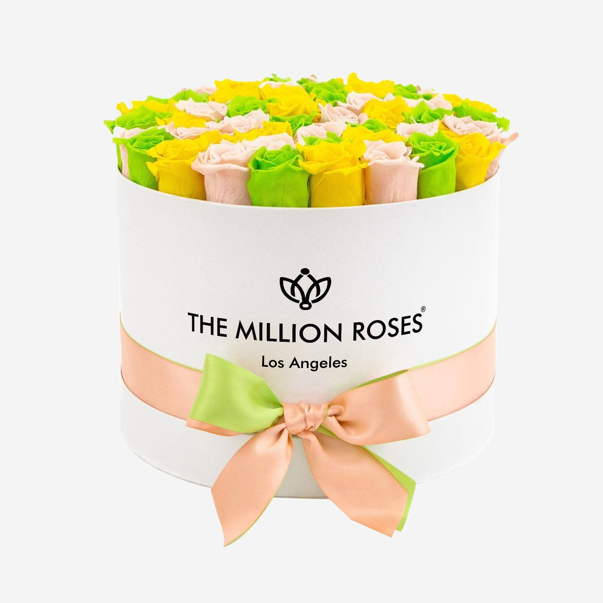 Supreme White Box | Yellow & Peach & Green Roses - The Million Roses