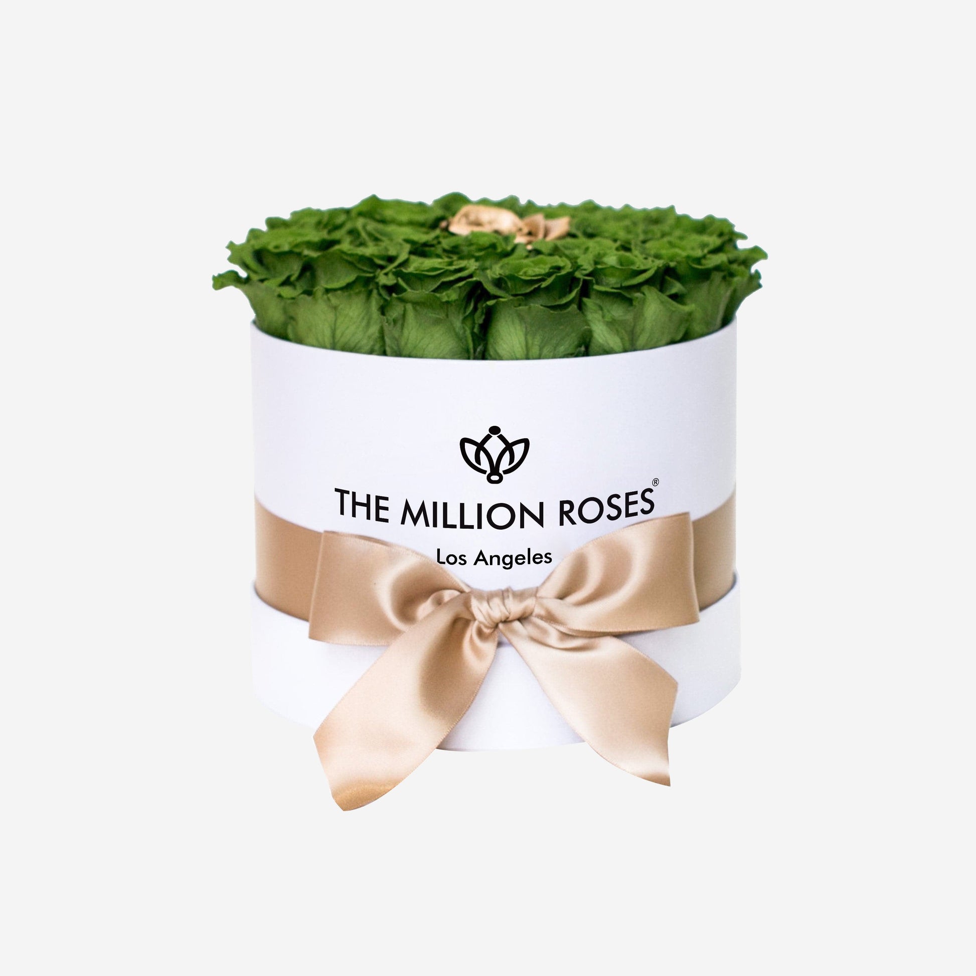 Classic White Box | Dark Green & Gold Roses - The Million Roses