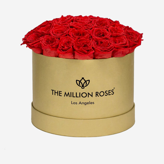 Supreme Gold Dome Box | Bright Red Roses - The Million Roses