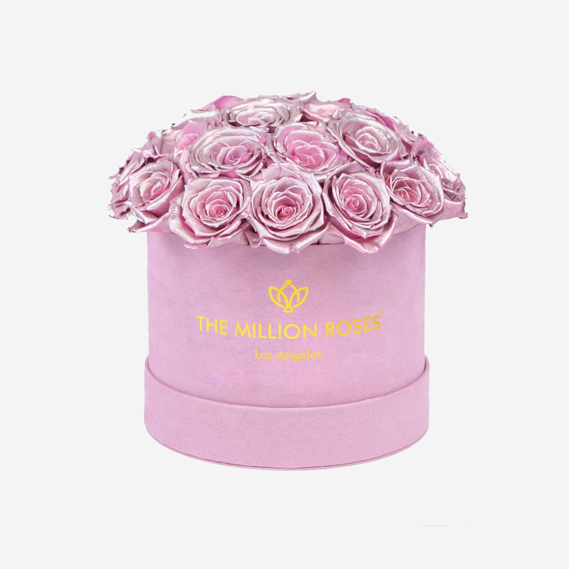 Classic Light Pink Suede Dome Box | Pink Gold Roses - The Million Roses