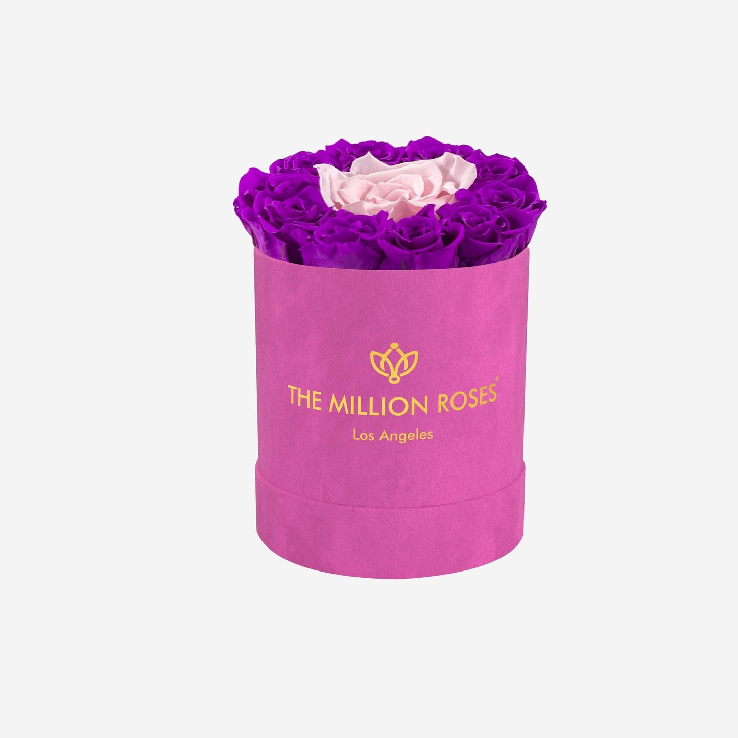 Basic Hot Pink Suede Box | Bright Purple & Light Pink Mini Roses - The Million Roses