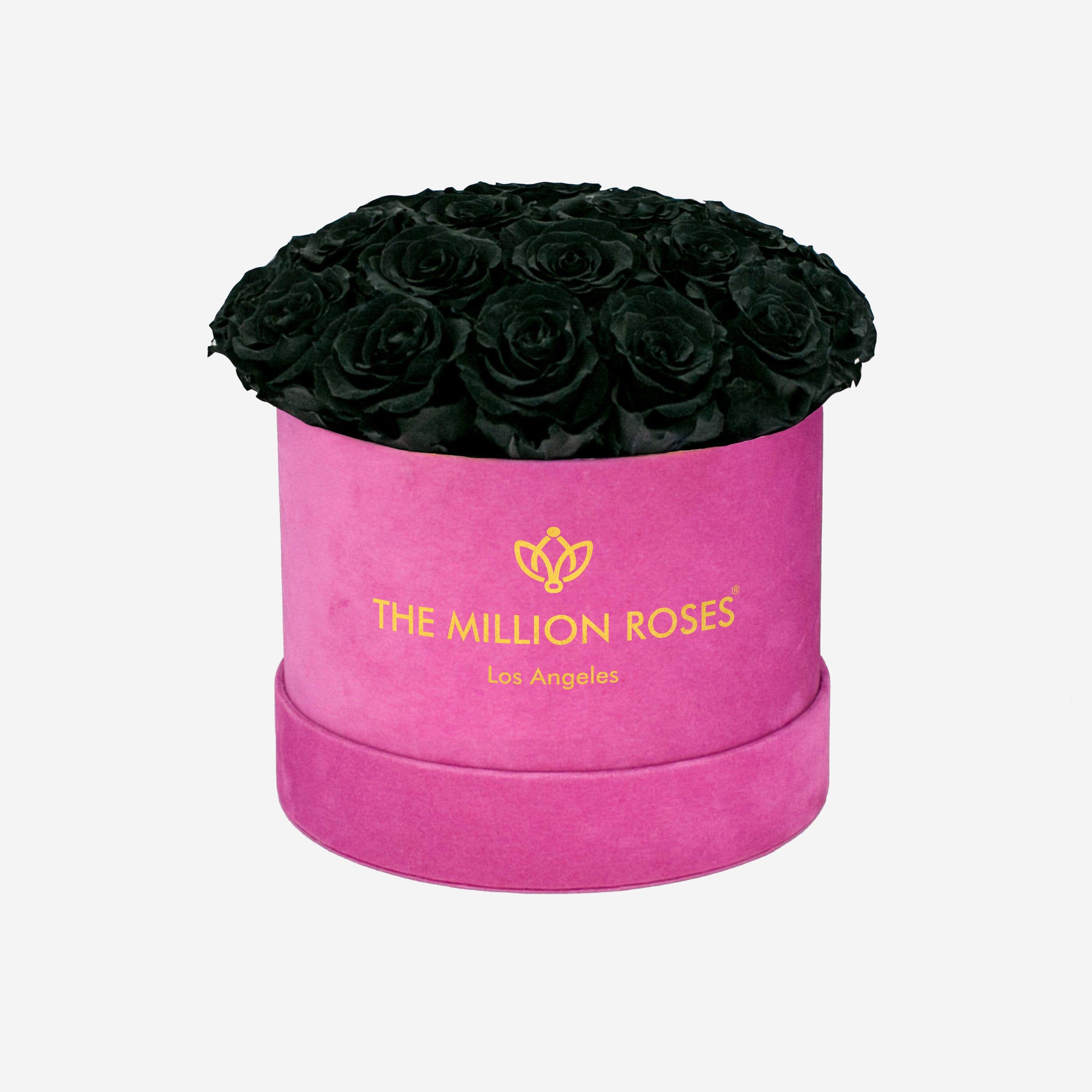 Classic Dome Hot Pink Suede Box | Black Roses - The Million Roses