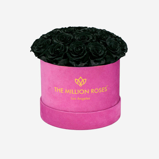 Classic Hot Pink Suede Dome Box | Black Roses - The Million Roses