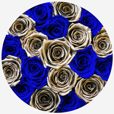 Classic Royal Blue Suede Box | Royal Blue & Gold Roses - The Million Roses