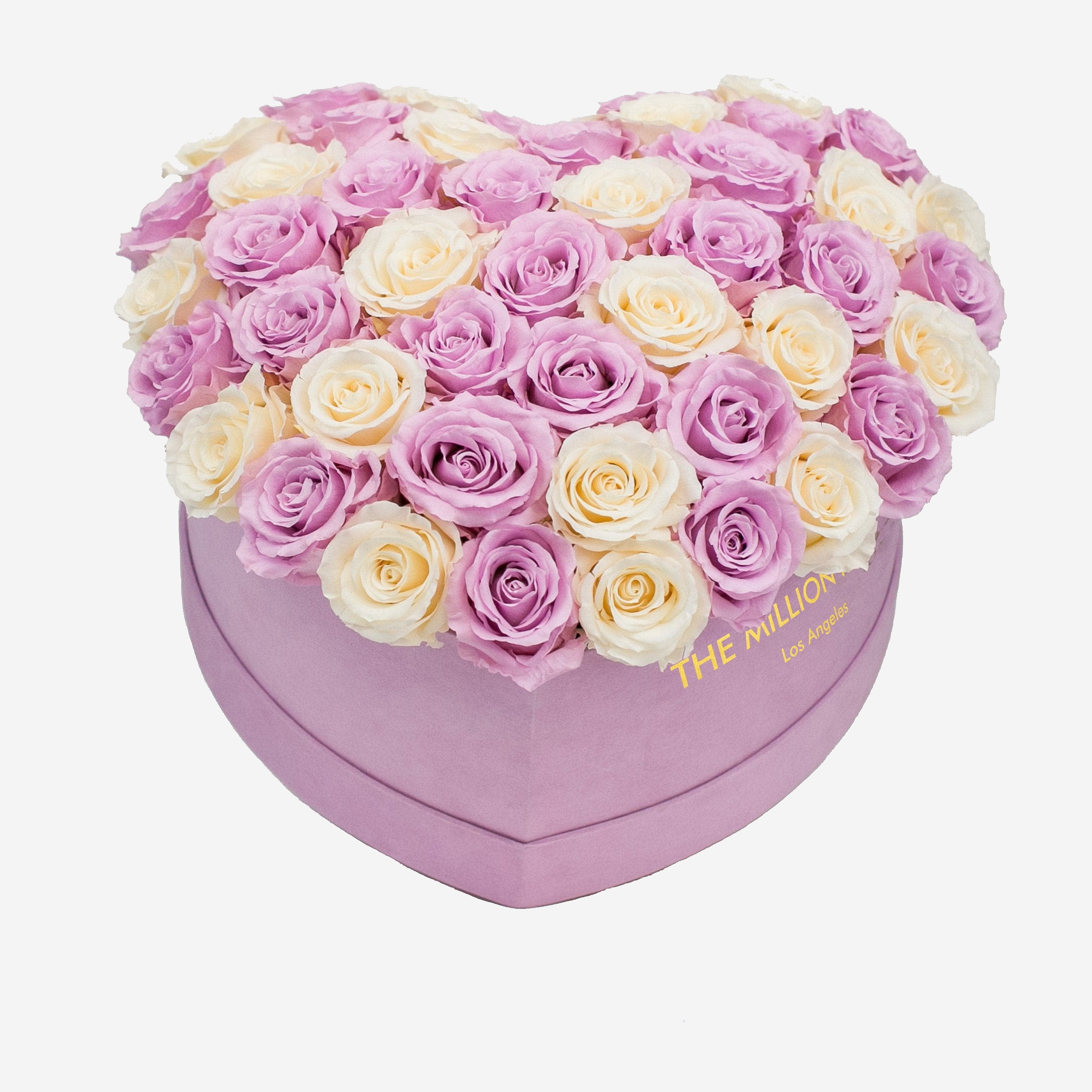 Heart Light Pink Suede Box | Light Pink & Ivory Roses - The Million Roses