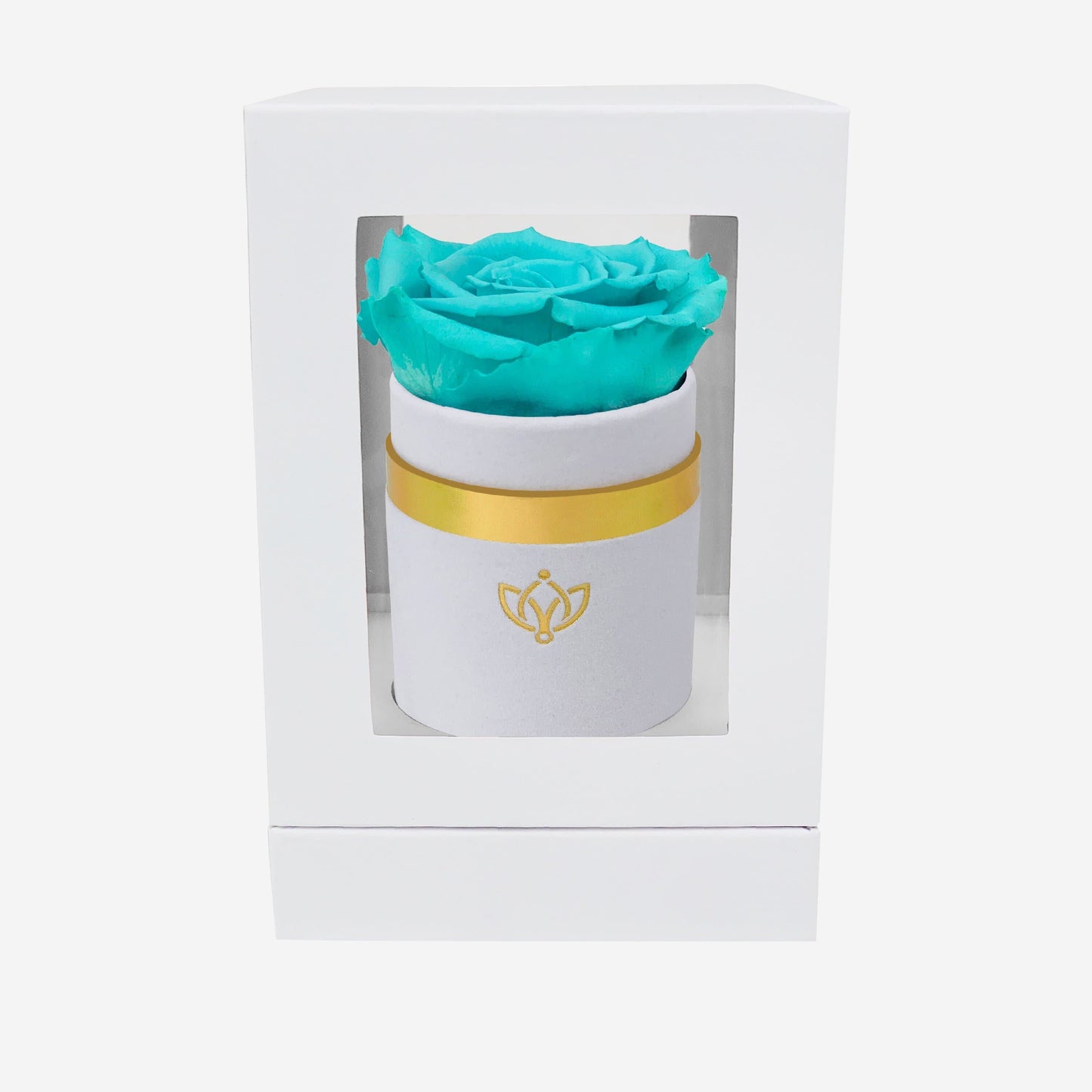 Single White Suede Box | Turquoise Rose - The Million Roses