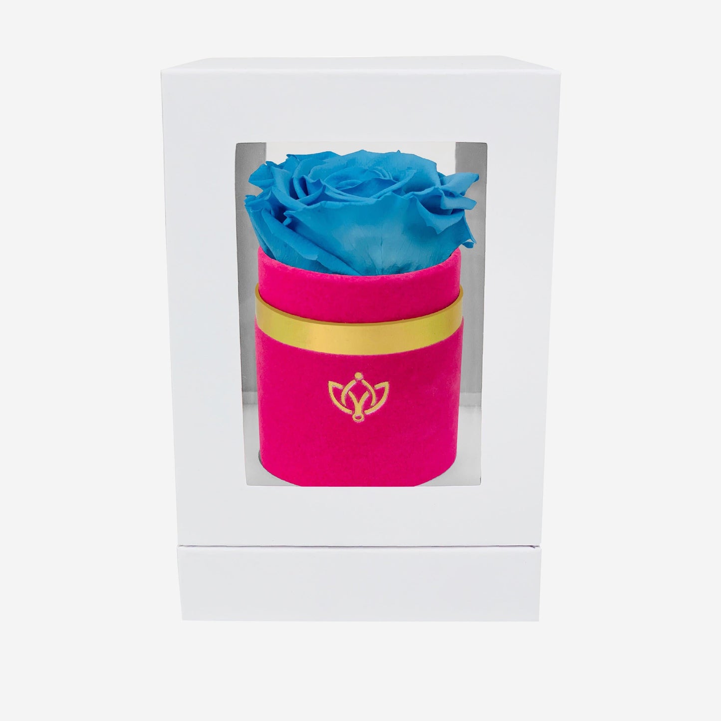 Single Hot Pink Suede Box | Light Blue Rose - The Million Roses