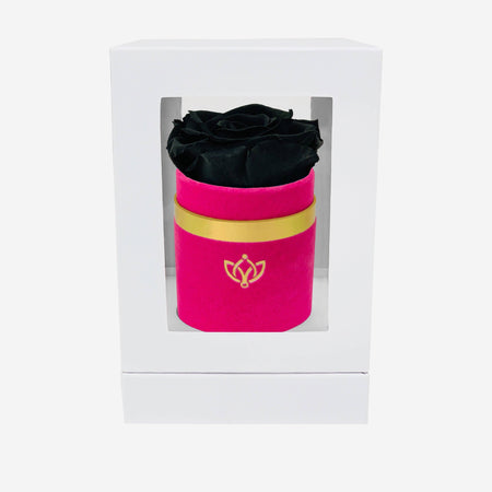 Single Hot Pink Suede Box | Black Rose - The Million Roses