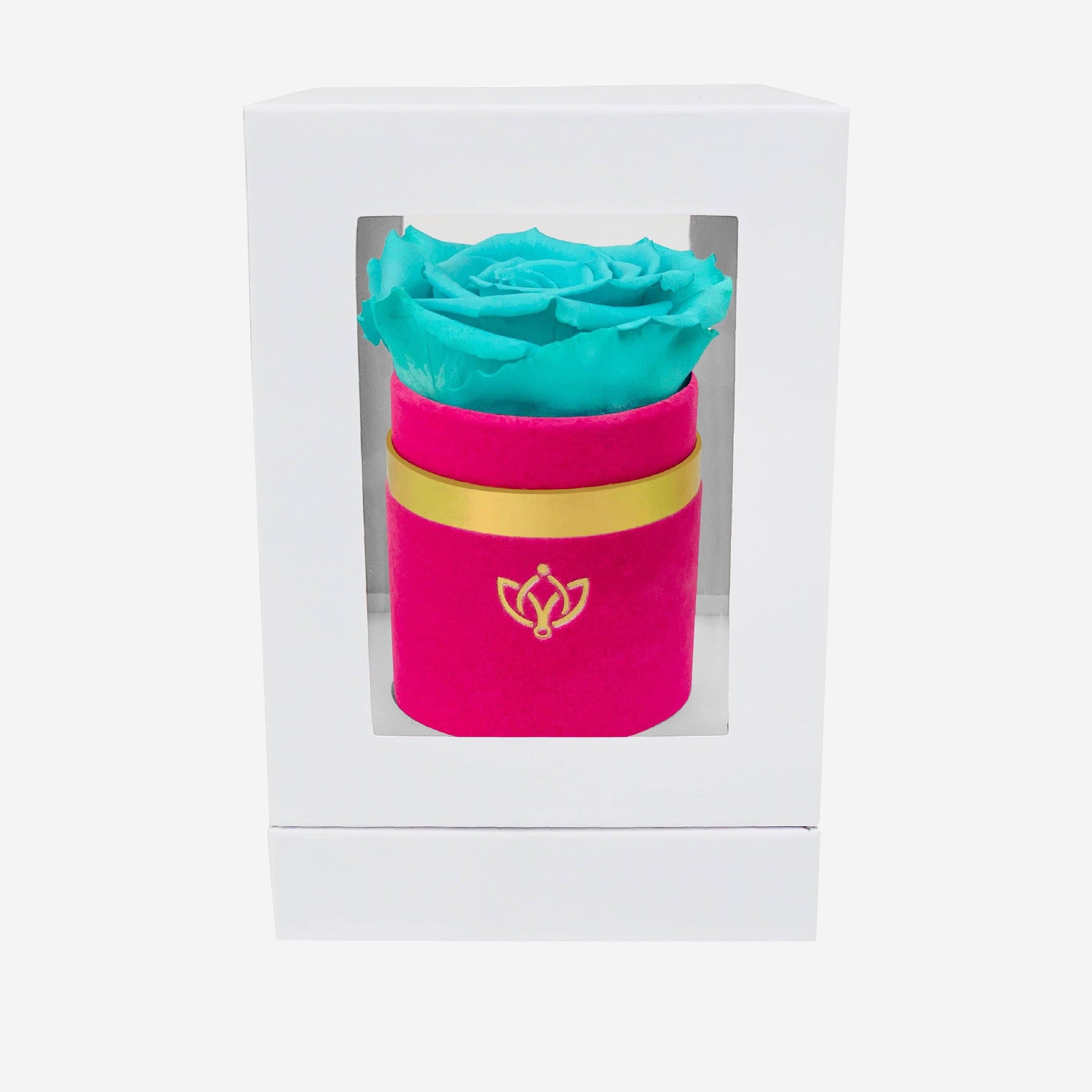 Single Hot Pink Suede Box | Turquoise Rose - The Million Roses