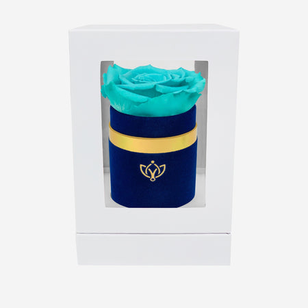 Single Royal Blue Suede Box | Turquoise Rose - The Million Roses