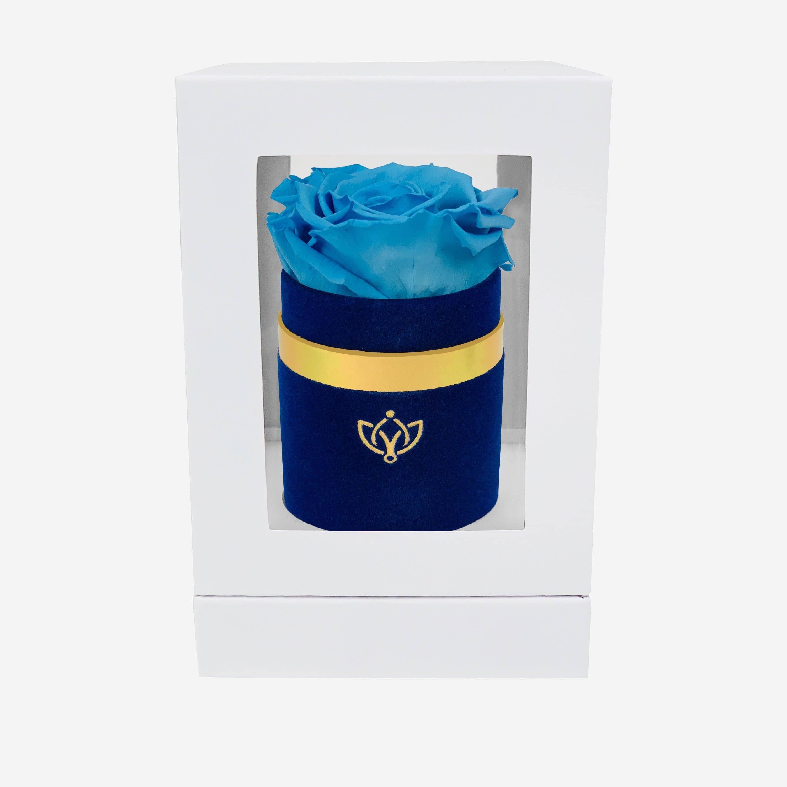 Single Royal Blue Suede Box | Light Blue Rose - The Million Roses