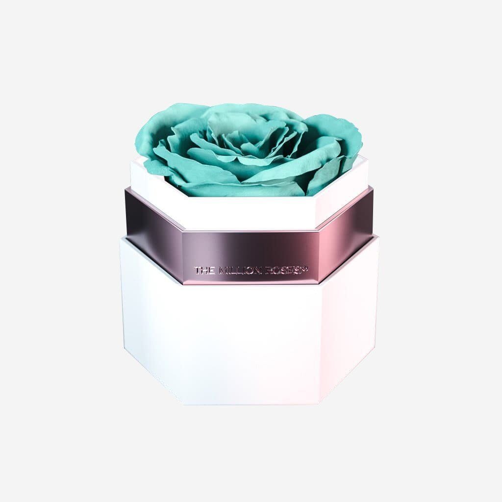 One in a Million™ White Hexagon Box | Turquoise Rose - The Million Roses