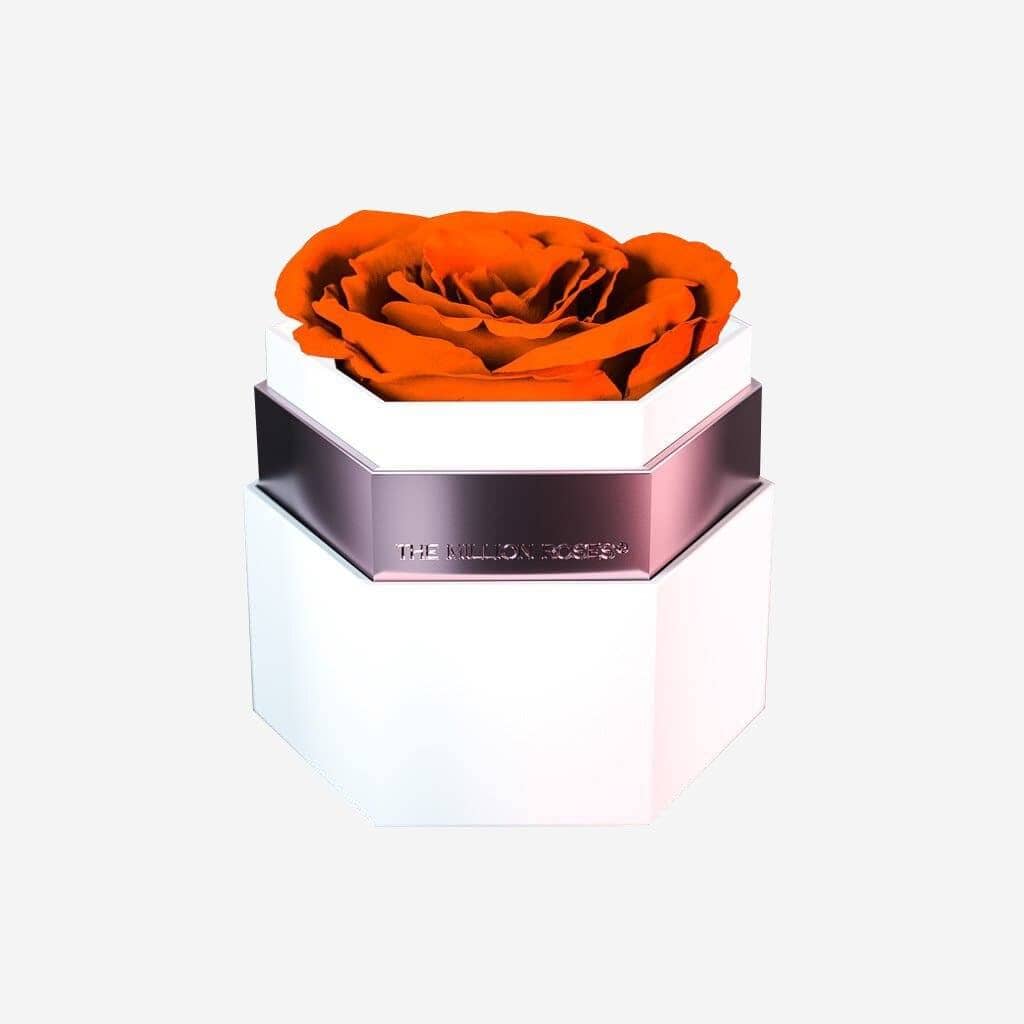 One in a Million™ White Hexagon Box | Orange Rose - The Million Roses